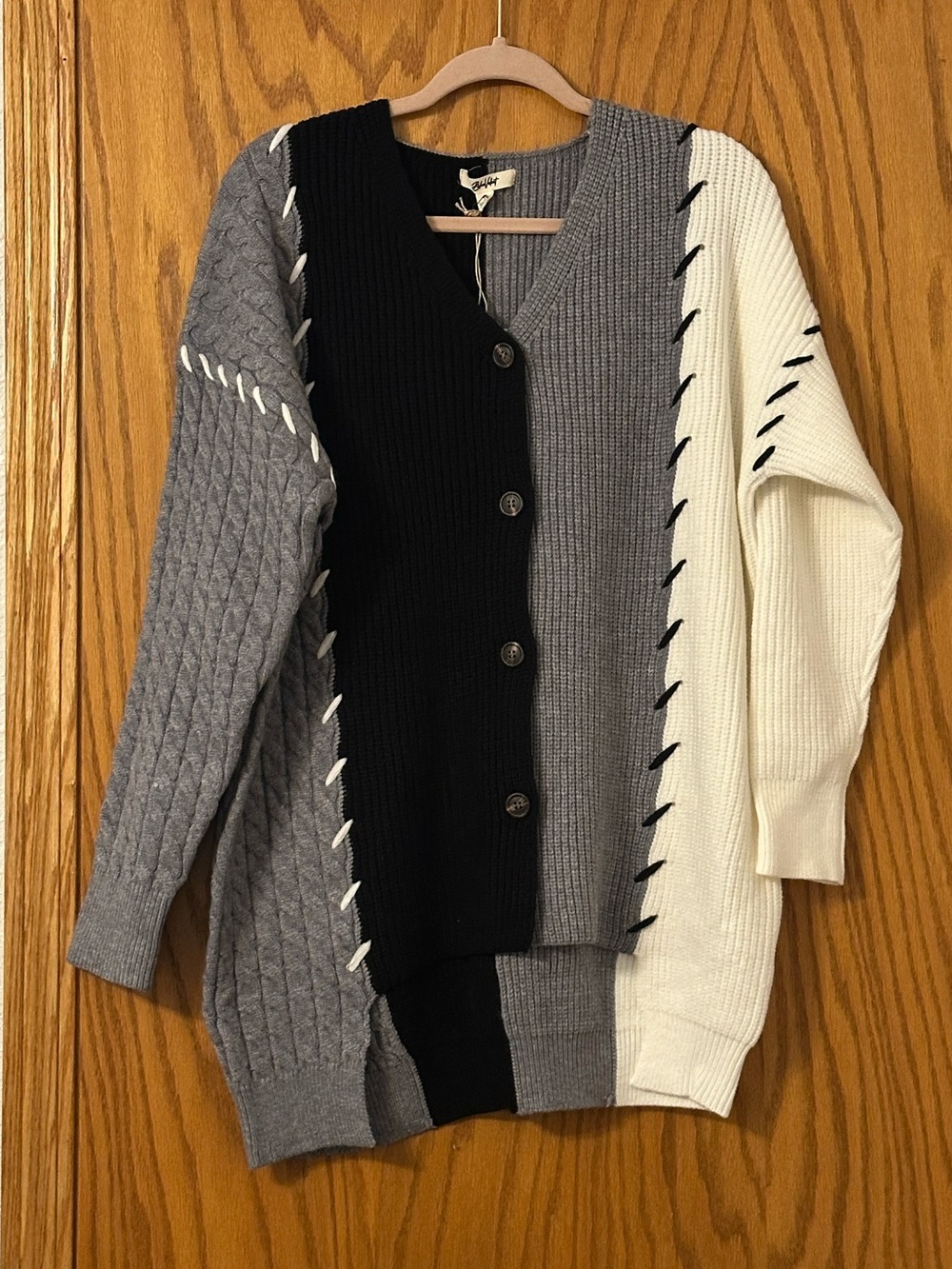 Blue Velvet Chunky Colorblock Button-Front Knit Cardigan-NWT -Size S (Oversized)